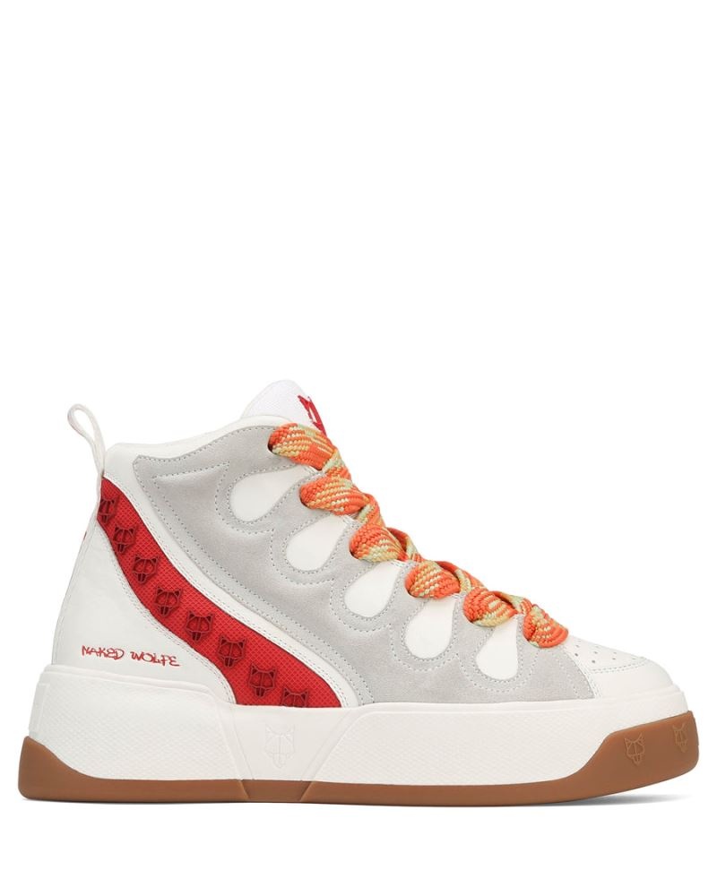 White / Red Naked Wolfe King Leather Men's Sneakers | RIYADH 579THVMDZ