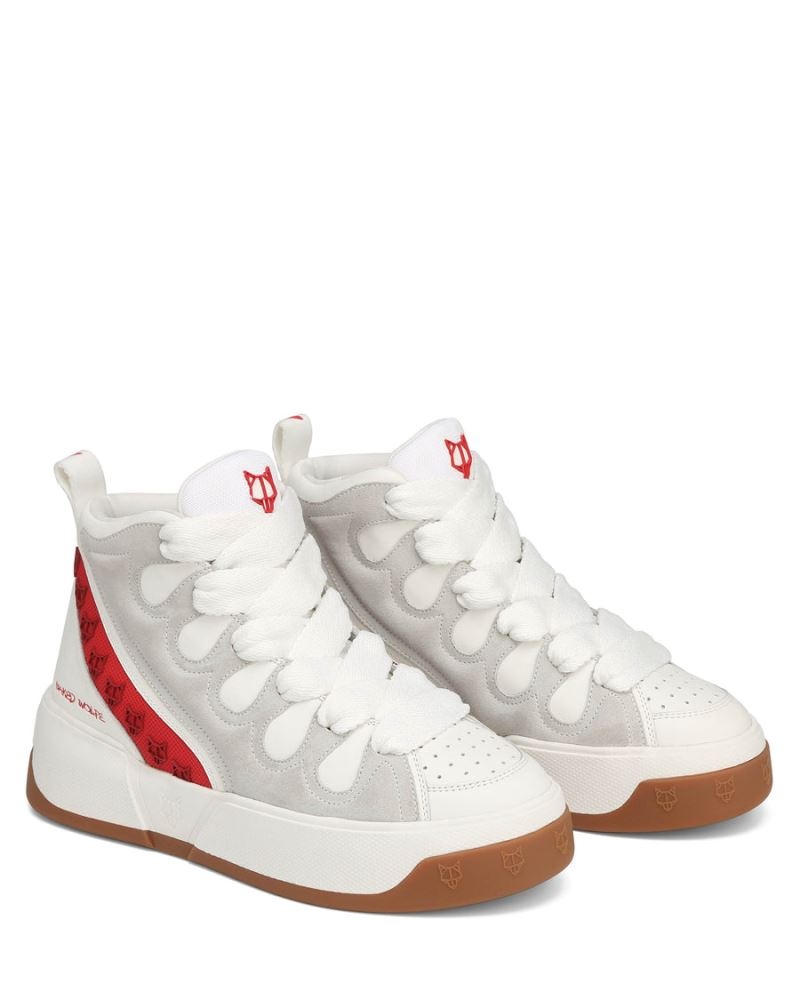 White / Red Naked Wolfe King Leather Men's Sneakers | RIYADH 579THVMDZ