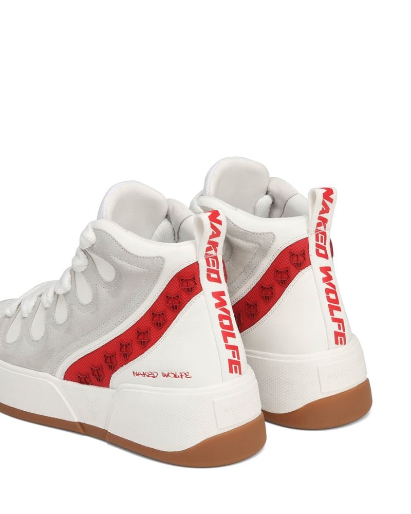 White / Red Naked Wolfe King Leather Men's Sneakers | RIYADH 579THVMDZ