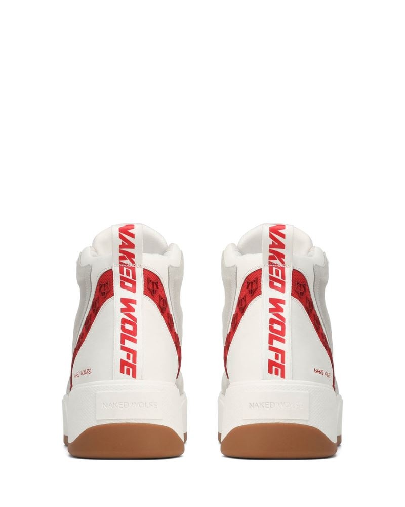 White / Red Naked Wolfe King Leather Men's Sneakers | RIYADH 579THVMDZ