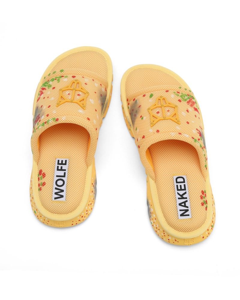 Yellow Naked Wolfe Vegas Mesh Men's Slides | RIYADH 507AXDFBH